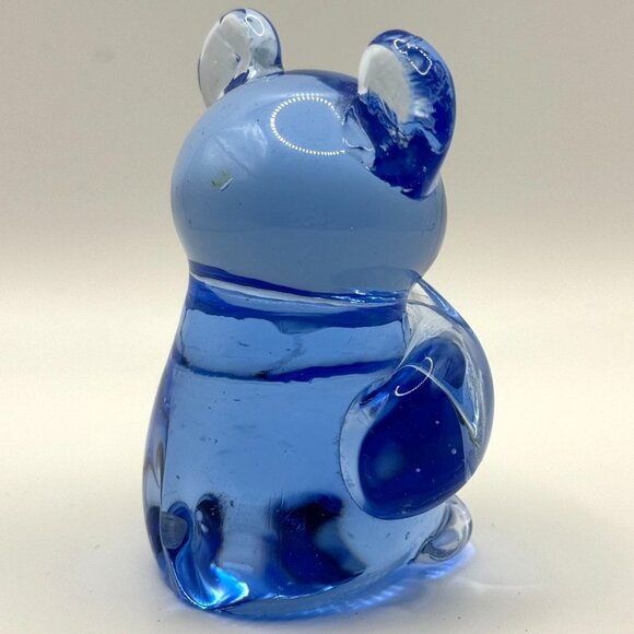 VTG Art Glass Blue Koala Panda Bear Paperweight Hand Blown Teddy Bear Figurine - Picture 5 of 11